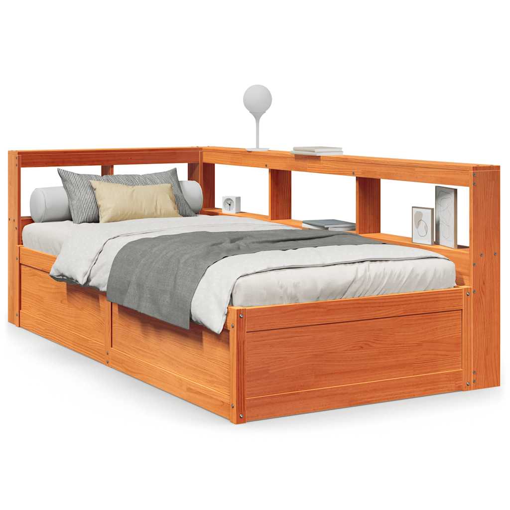 Bookcase Bed without Mattress Wax Brown 100x200cm Solid Wood Pine