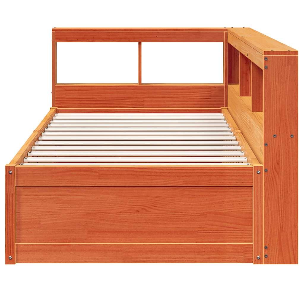 Bookcase Bed without Mattress Wax Brown 100x200cm Solid Wood Pine