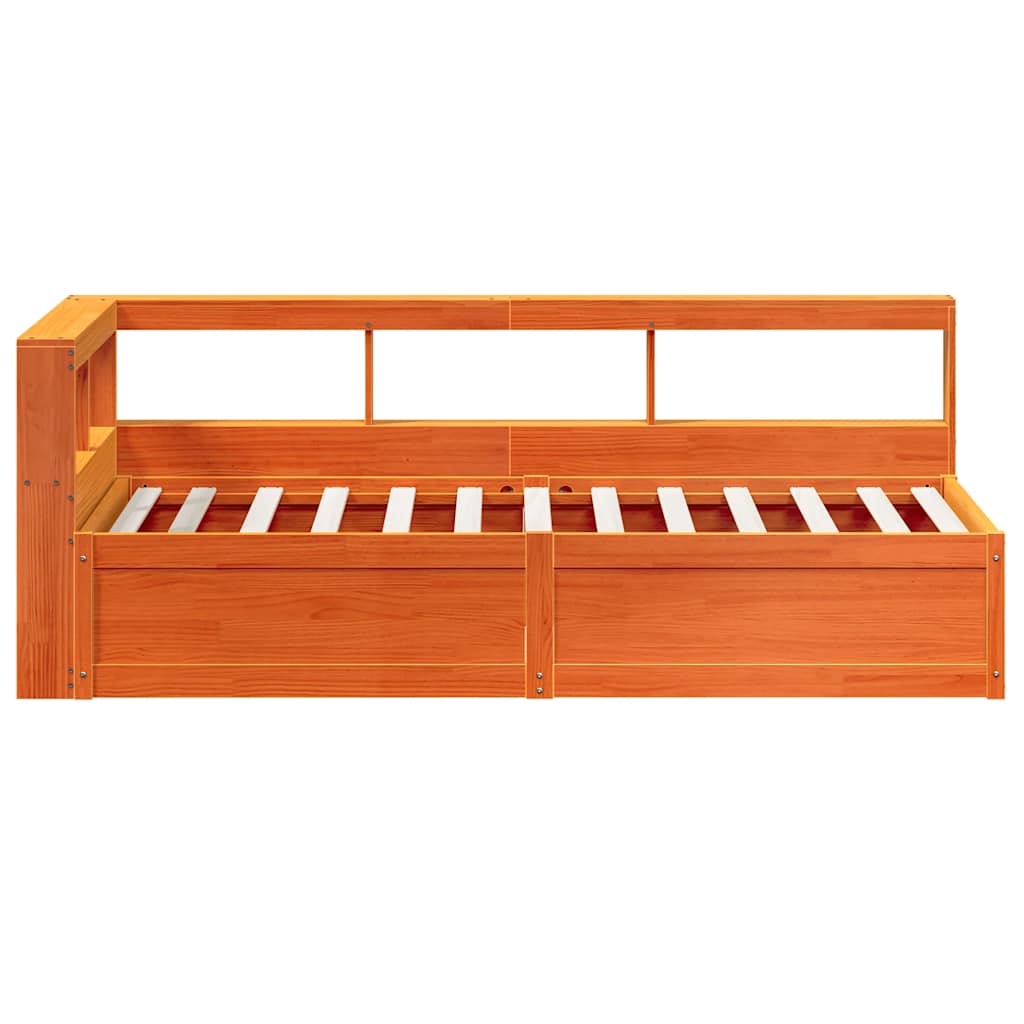 Bookcase Bed without Mattress Wax Brown 100x200cm Solid Wood Pine