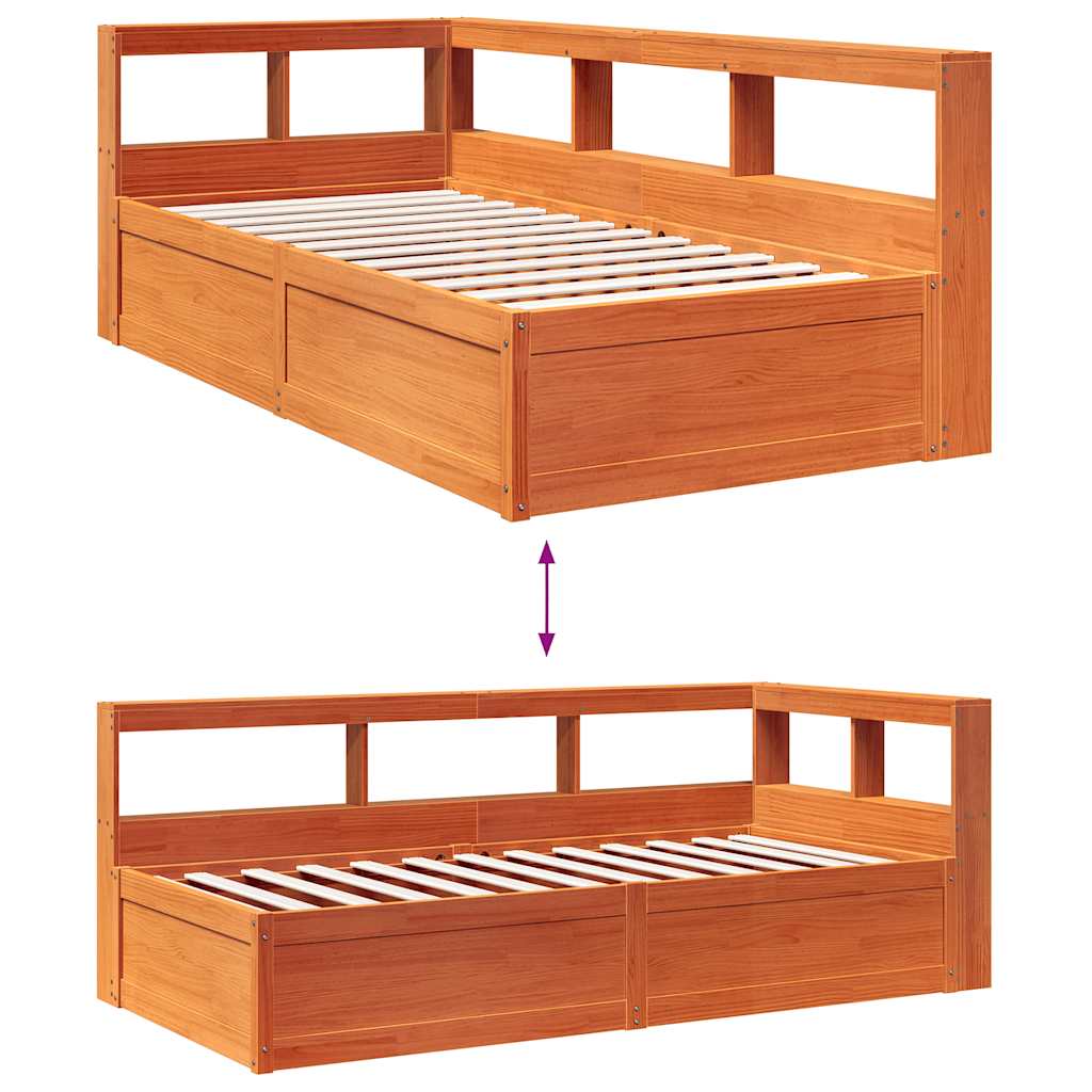 Bookcase Bed without Mattress Wax Brown 100x200cm Solid Wood Pine