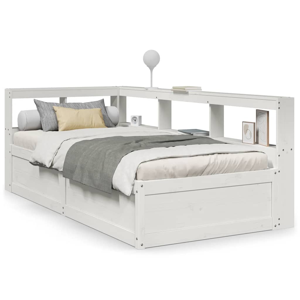 Bookcase Bed without Mattress White 90x200cm Solid Wood Pine