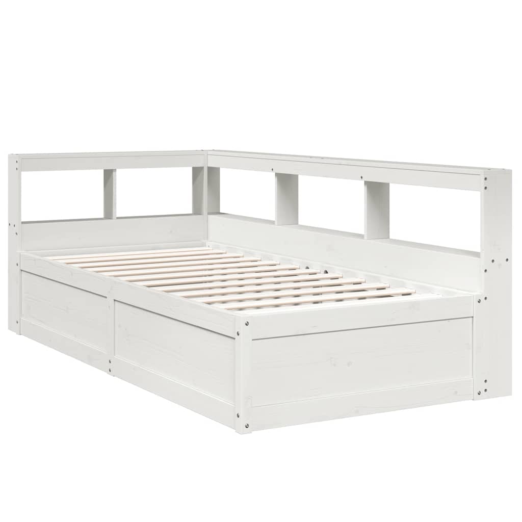 Bookcase Bed without Mattress White 90x200cm Solid Wood Pine