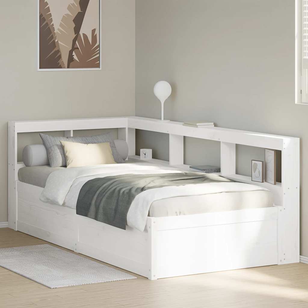 Bookcase Bed without Mattress White 90x200cm Solid Wood Pine