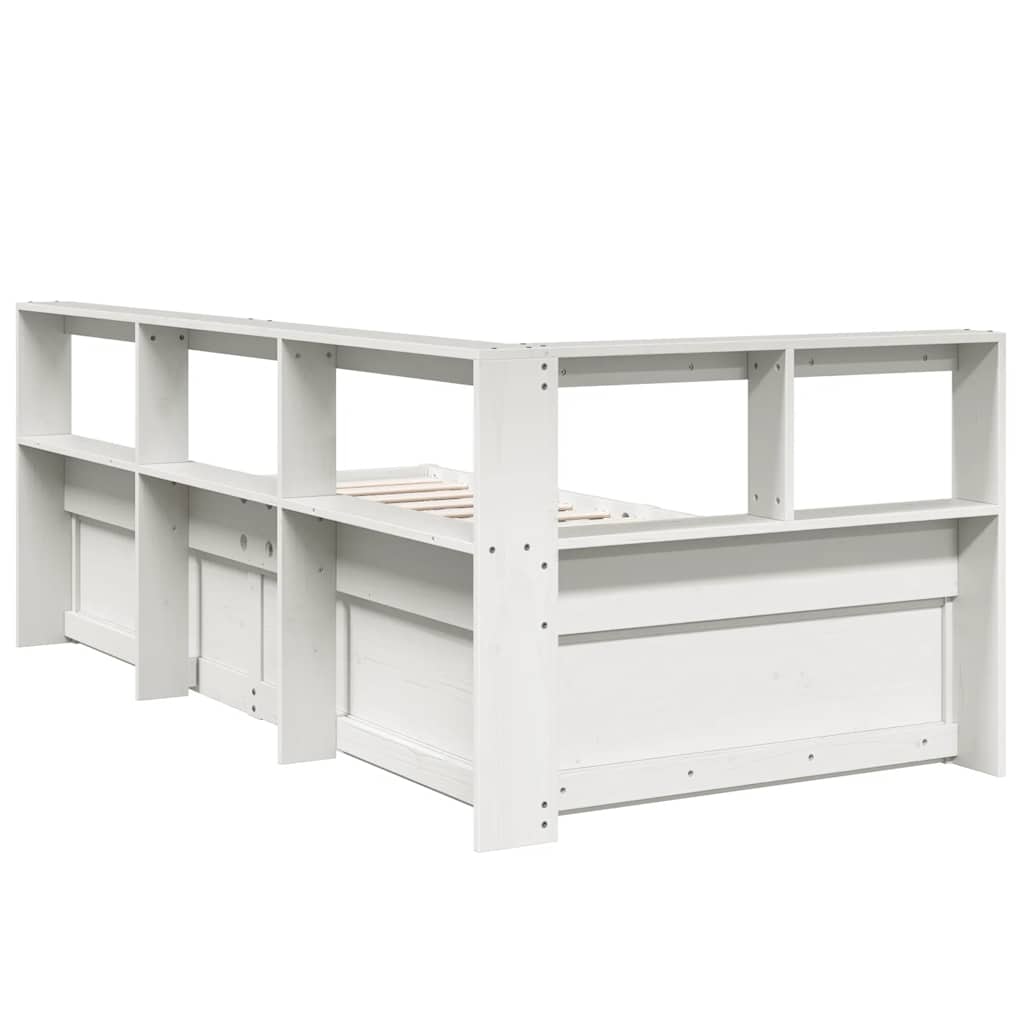 Bookcase Bed without Mattress White 90x200cm Solid Wood Pine