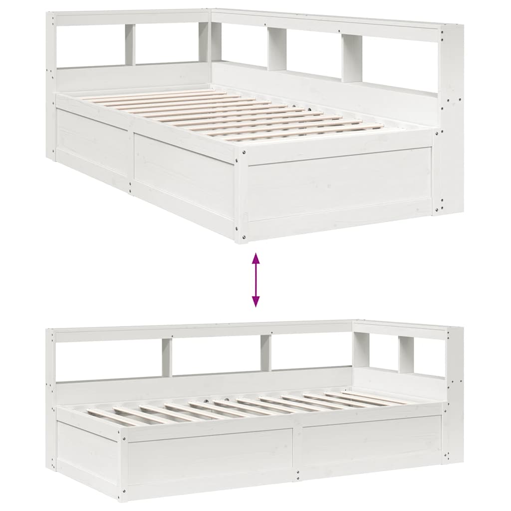 Bookcase Bed without Mattress White 90x200cm Solid Wood Pine