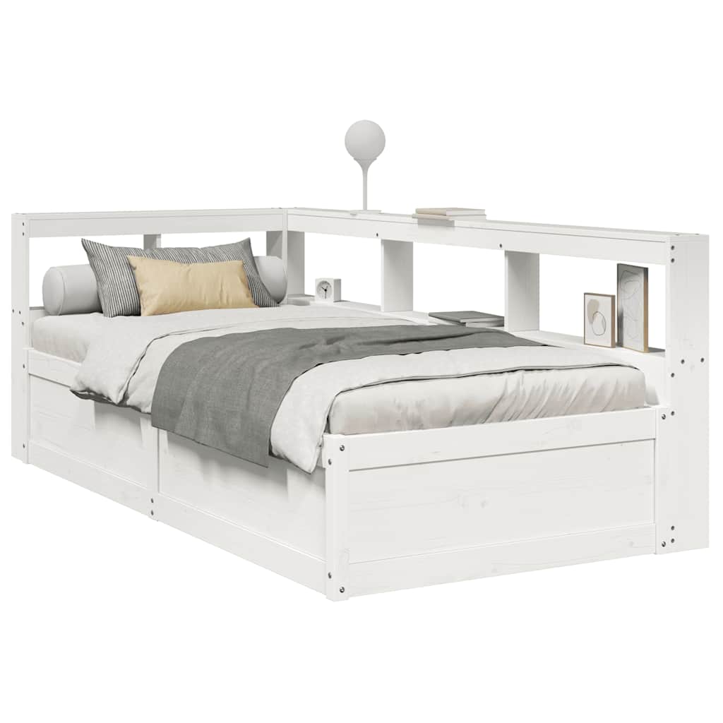Bookcase Bed without Mattress White 90x200cm Solid Wood Pine