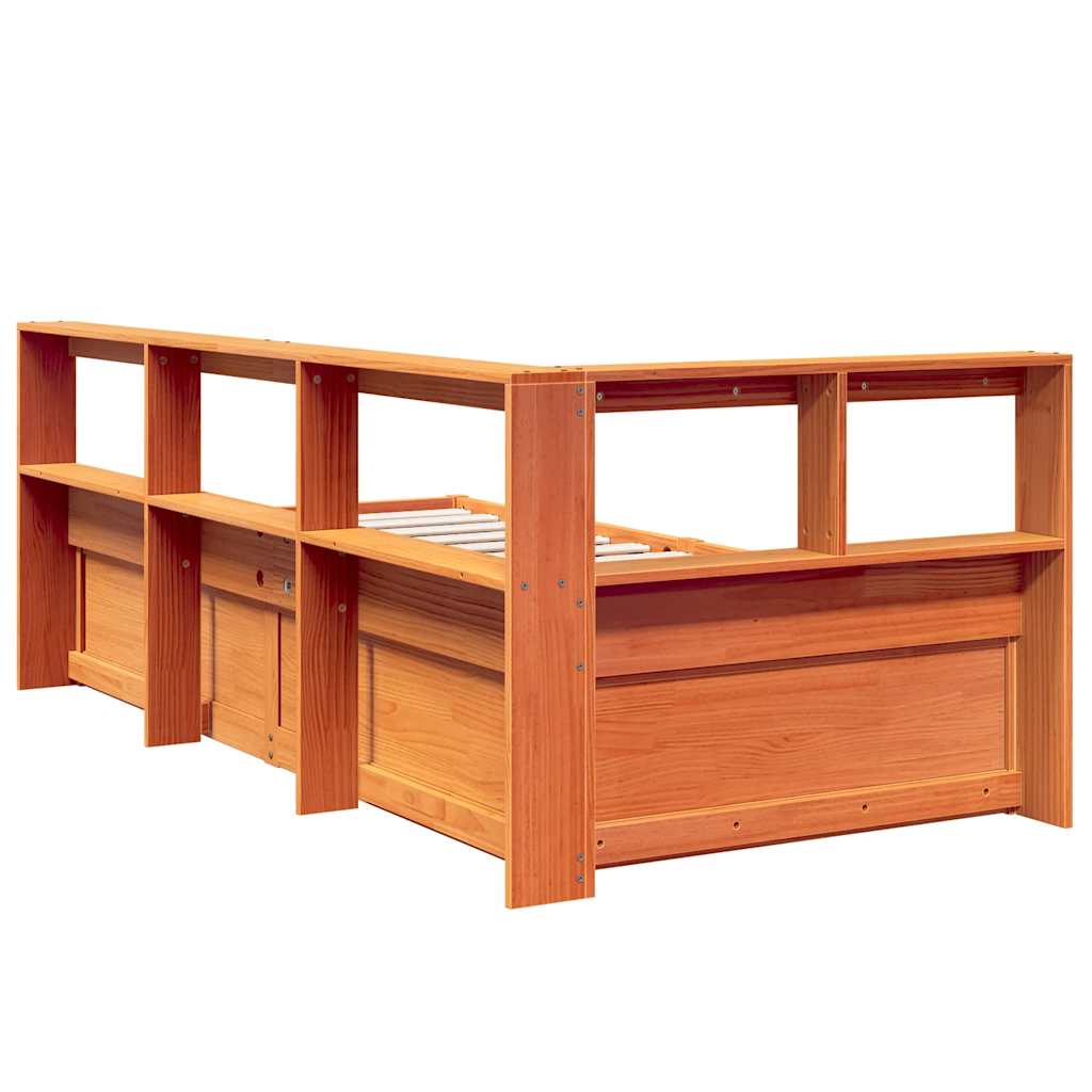 Bookcase Bed without Mattress Wax Brown 90x200cm Solid Wood Pine
