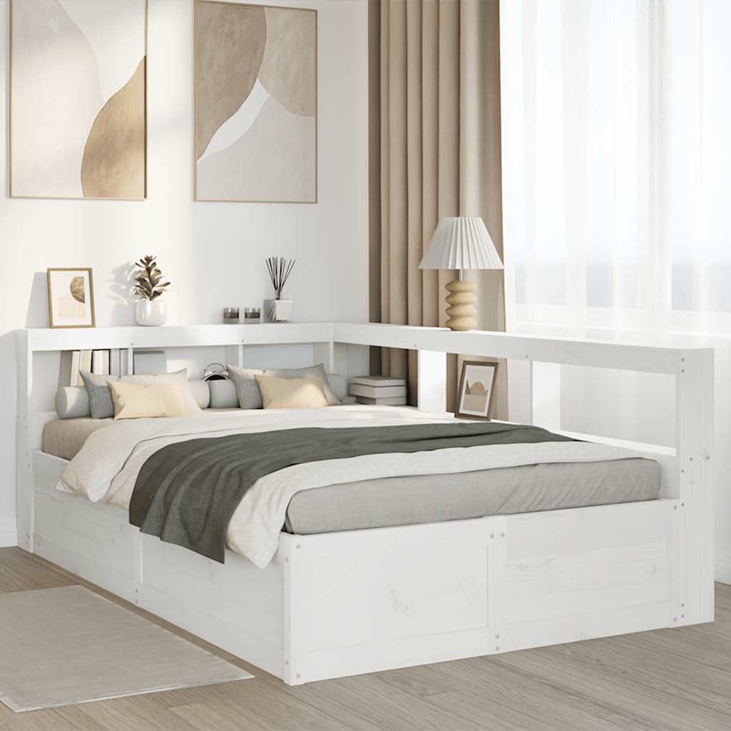 Bookcase Bed without Mattress White 140x190cm Solid Wood Pine