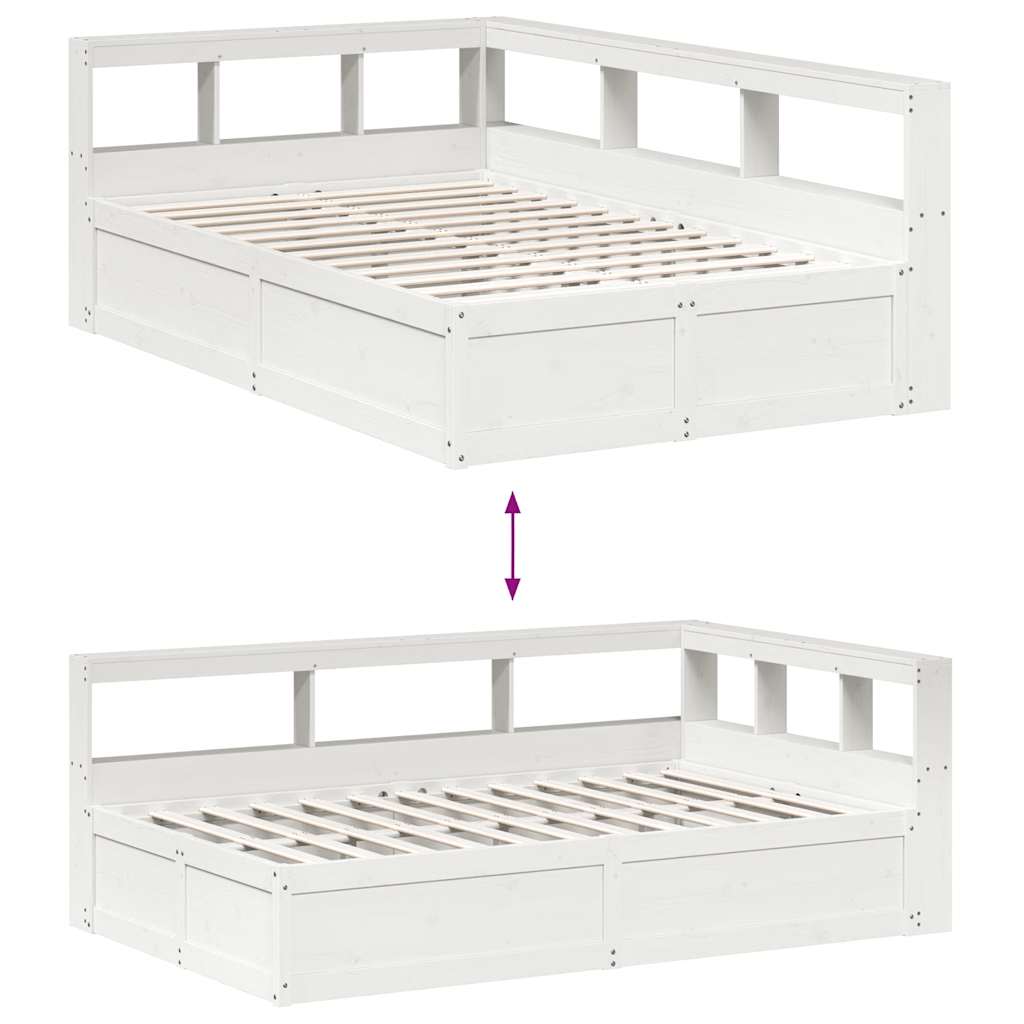 Bookcase Bed without Mattress White 140x190cm Solid Wood Pine