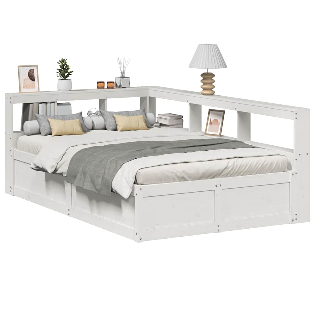 Bookcase Bed without Mattress White 140x190cm Solid Wood Pine