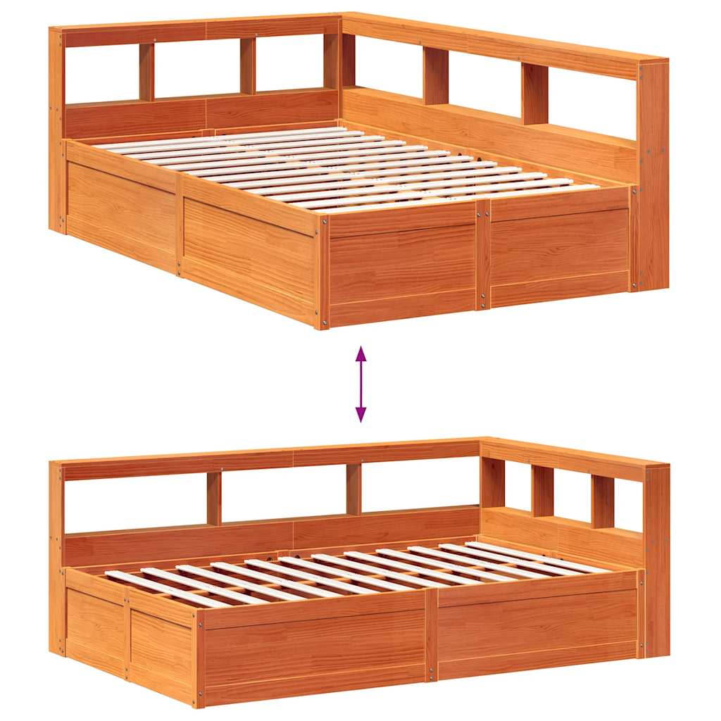 Bookcase Bed without Mattress Wax Brown 140x190cm Solid Wood Pine