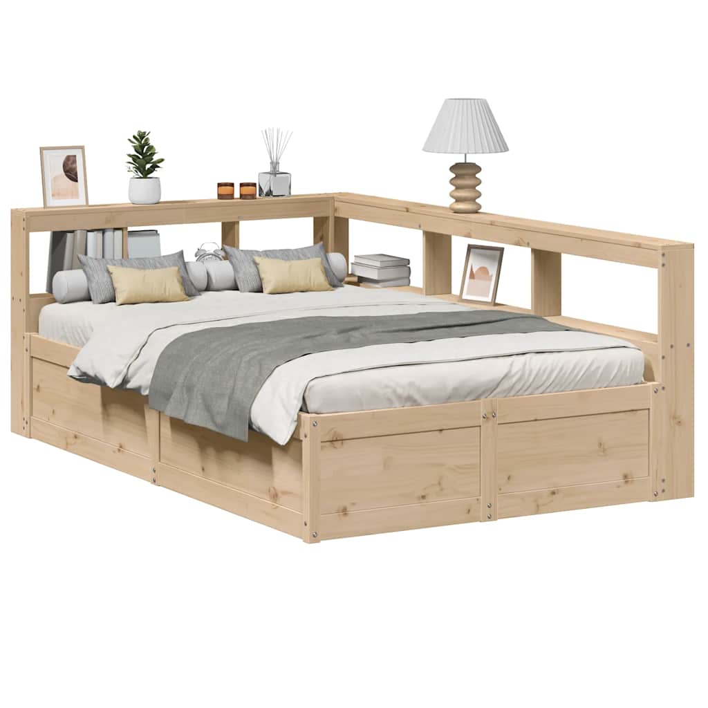 Bookcase Bed without Mattress 135x190cm Solid Wood Pine