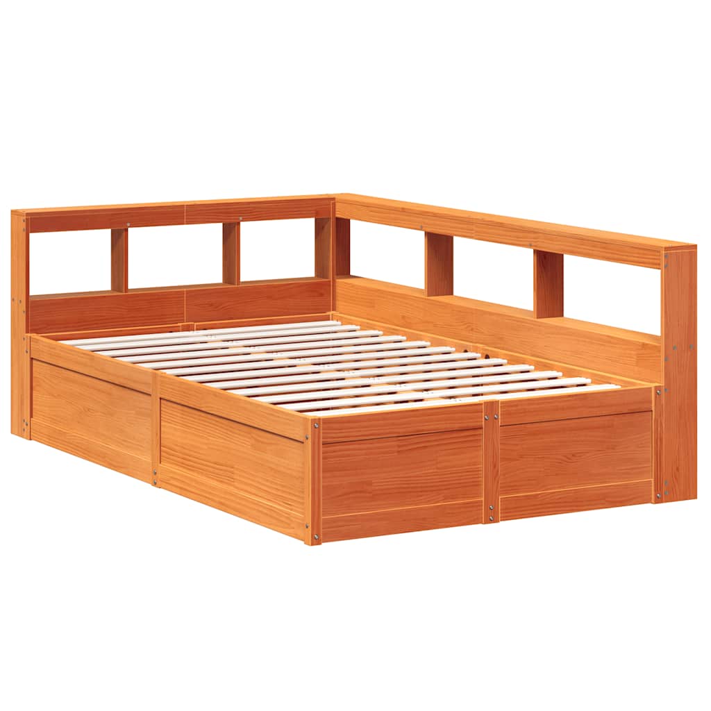 Bookcase Bed without Mattress Wax Brown 120x190cm Solid Wood Pine