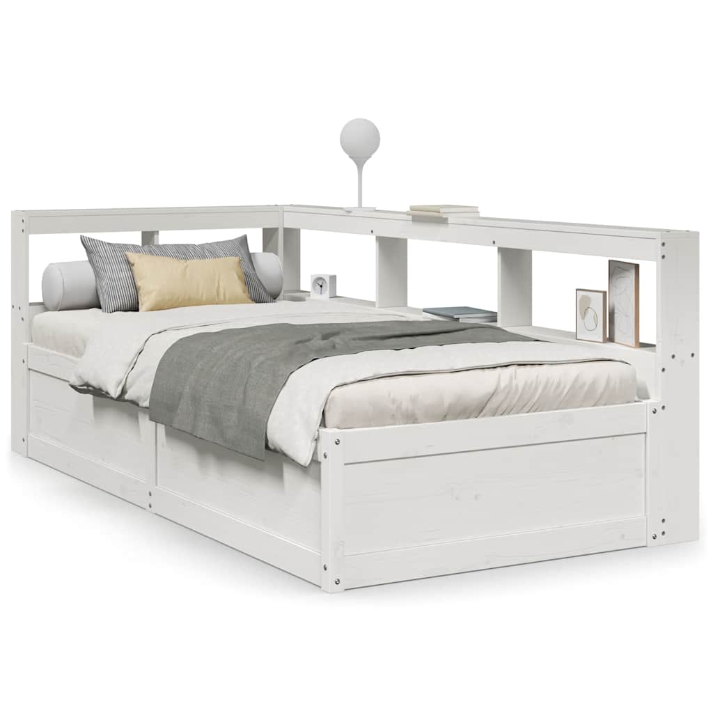 Bookcase Bed without Mattress White 90x190cm Solid Wood Pine
