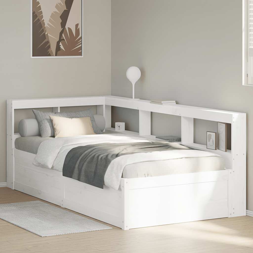 Bookcase Bed without Mattress White 90x190cm Solid Wood Pine