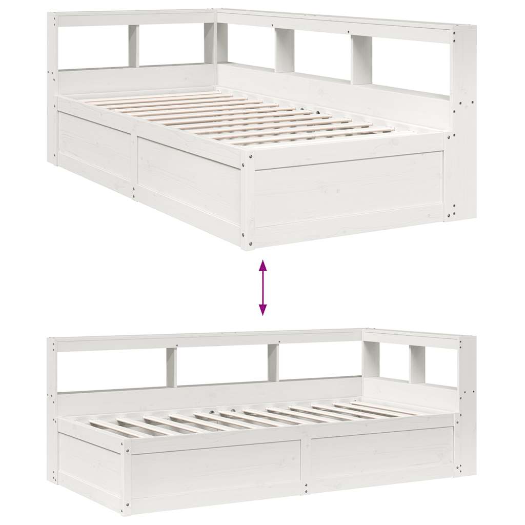Bookcase Bed without Mattress White 90x190cm Solid Wood Pine