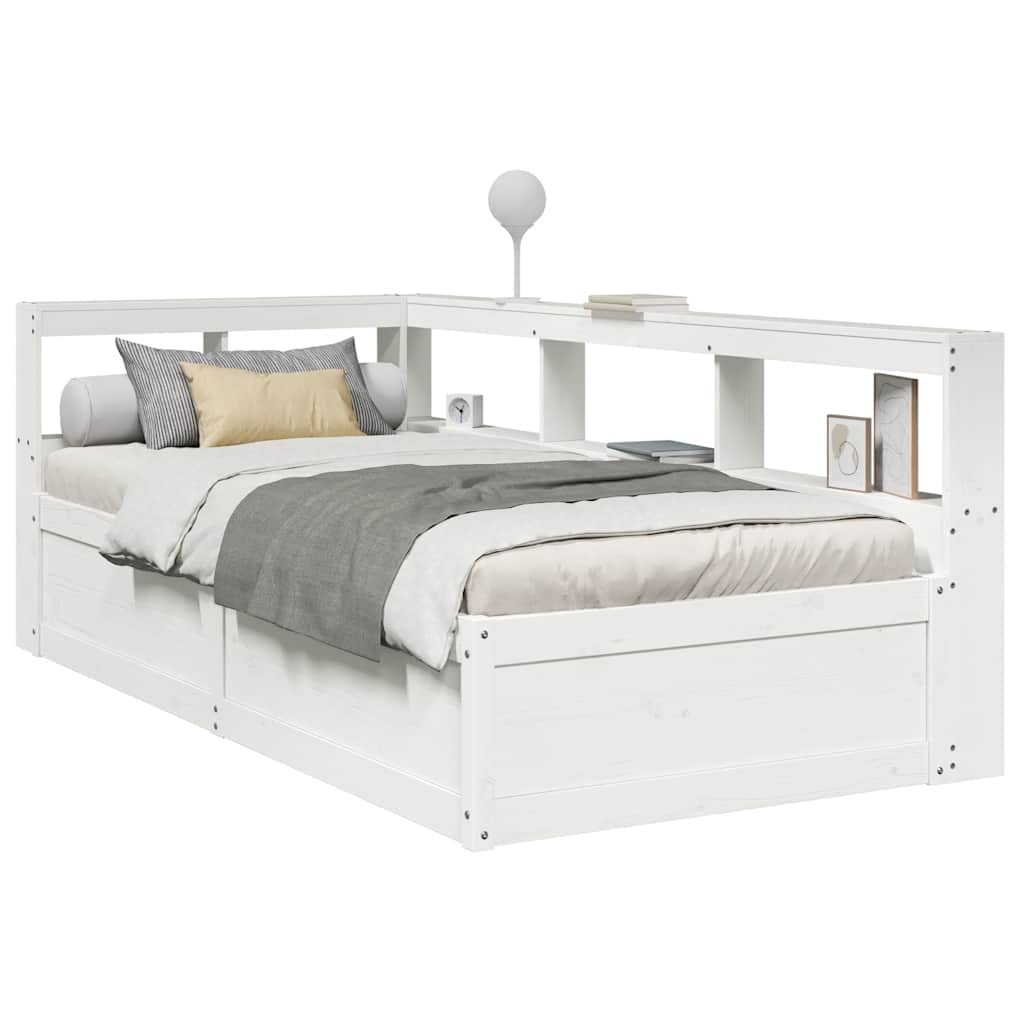 Bookcase Bed without Mattress White 90x190cm Solid Wood Pine