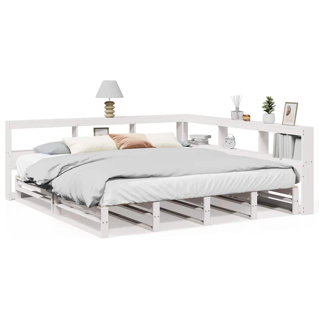 Bookcase Bed without Mattress White 200x200cm Solid Wood Pine