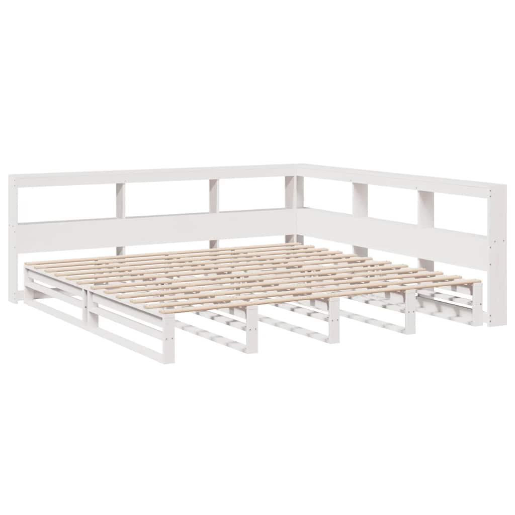 Bookcase Bed without Mattress White 200x200cm Solid Wood Pine