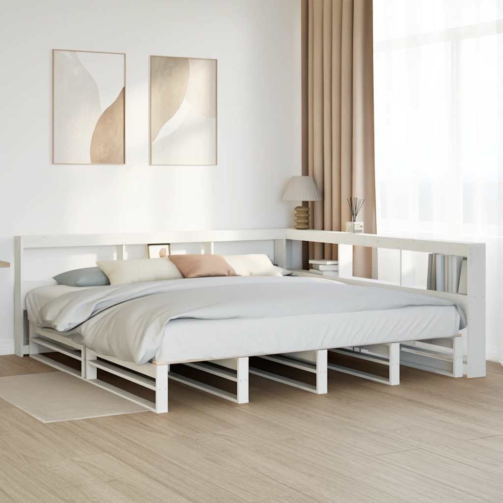 Bookcase Bed without Mattress White 200x200cm Solid Wood Pine