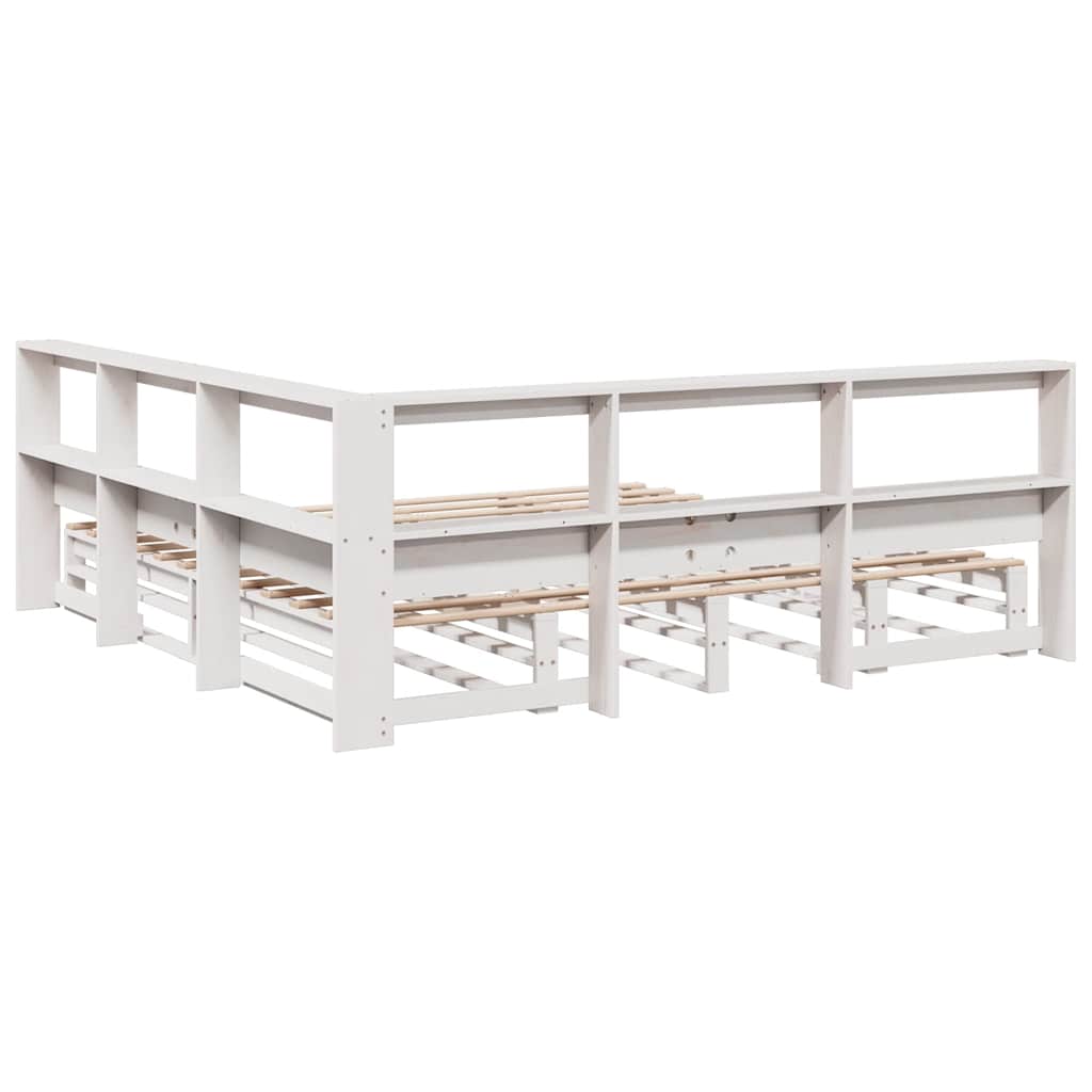 Bookcase Bed without Mattress White 200x200cm Solid Wood Pine