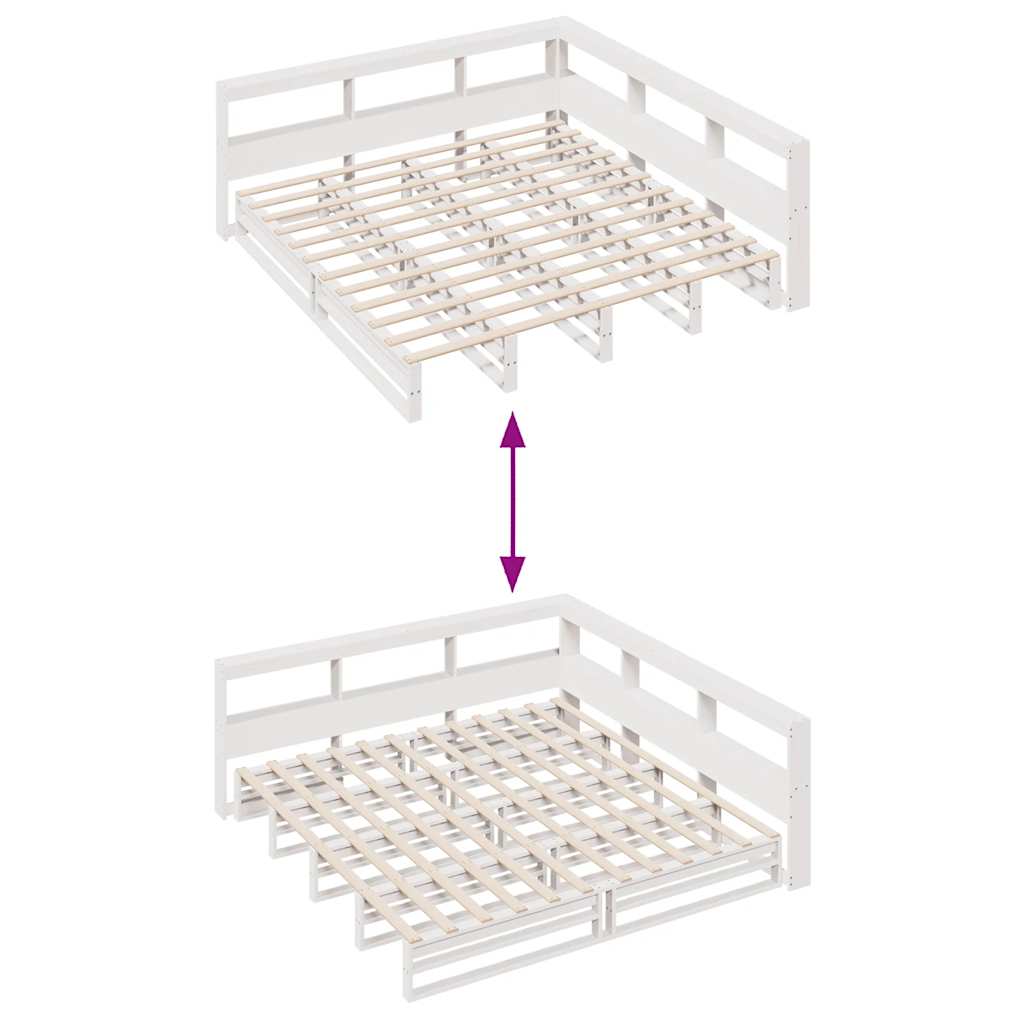 Bookcase Bed without Mattress White 200x200cm Solid Wood Pine