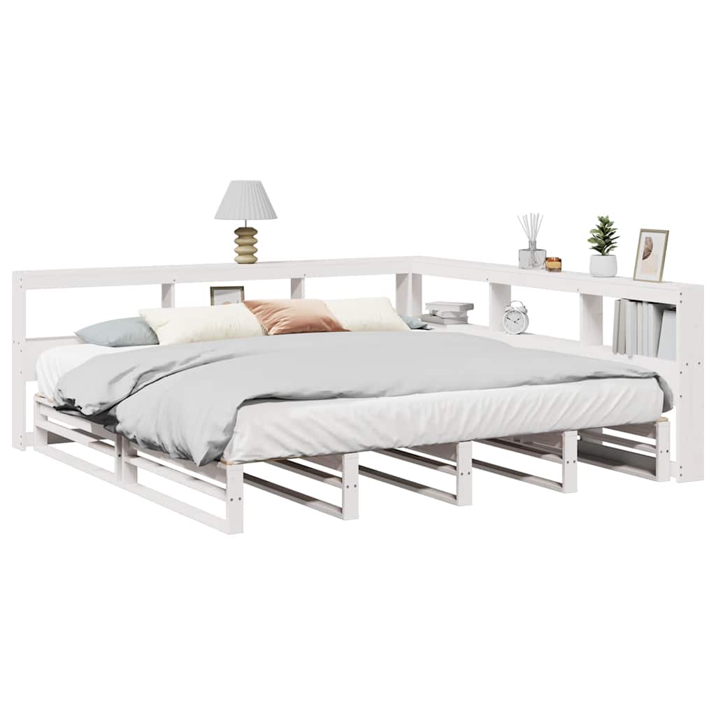 Bookcase Bed without Mattress White 200x200cm Solid Wood Pine
