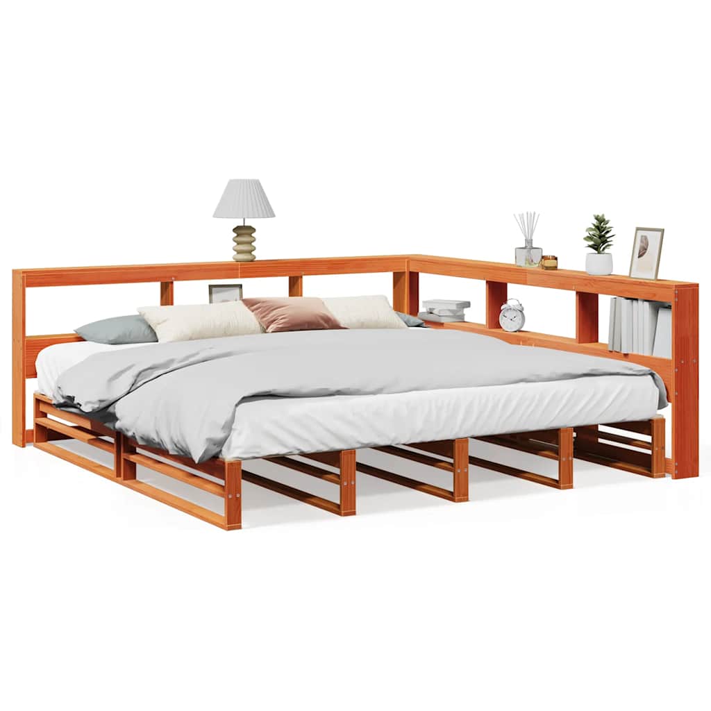Bookcase Bed without Mattress Wax Brown 200x200cm Solid Wood Pine