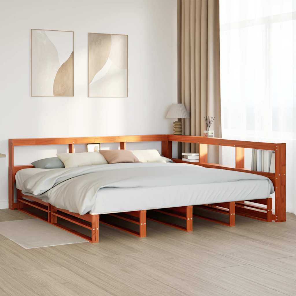 Bookcase Bed without Mattress Wax Brown 200x200cm Solid Wood Pine