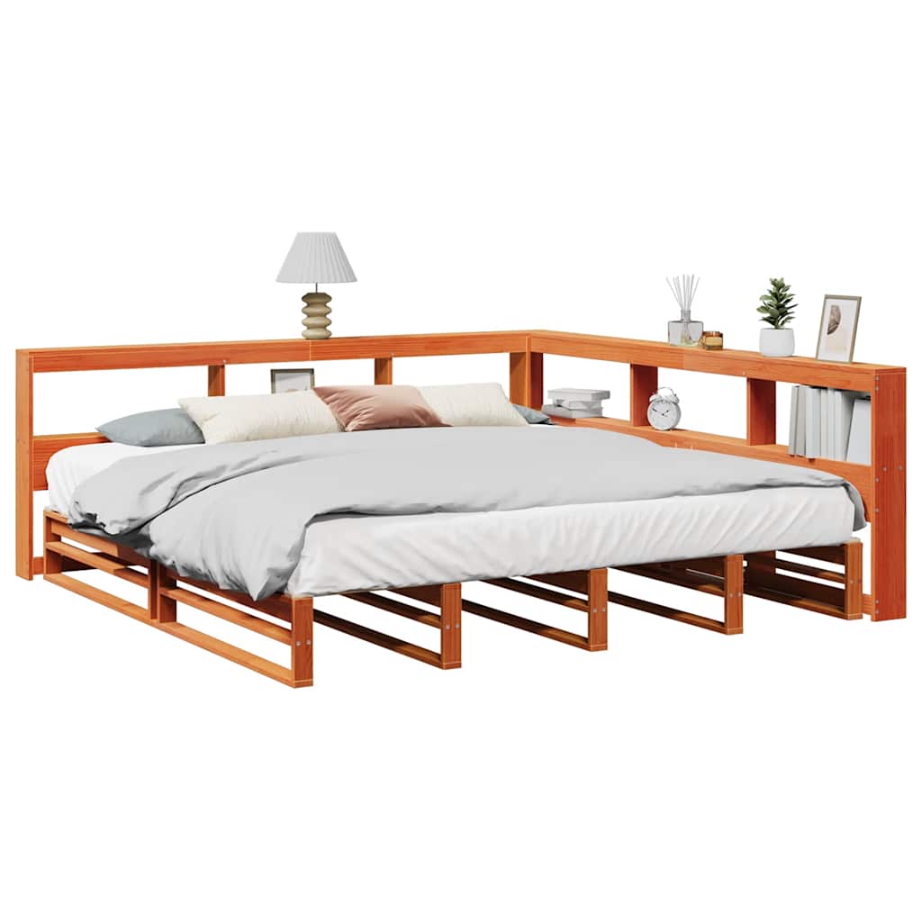 Bookcase Bed without Mattress Wax Brown 200x200cm Solid Wood Pine