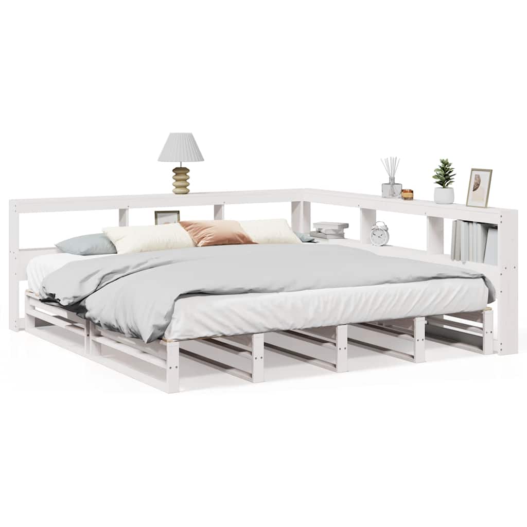 Bookcase Bed without Mattress White 180x200cm Solid Wood Pine