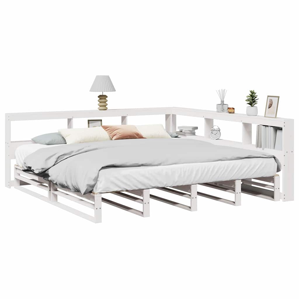Bookcase Bed without Mattress White 180x200cm Solid Wood Pine
