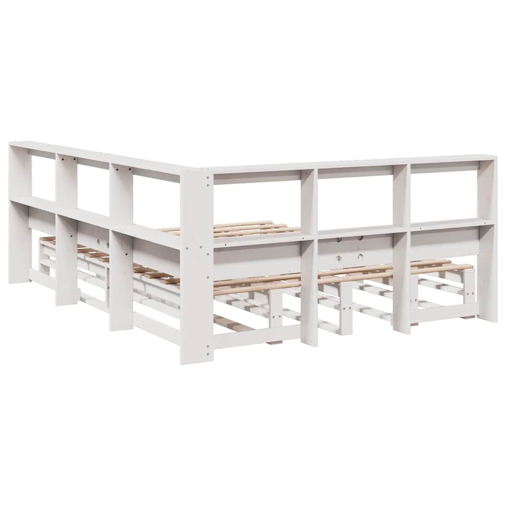 Bookcase Bed without Mattress White 160x200cm Solid Wood Pine