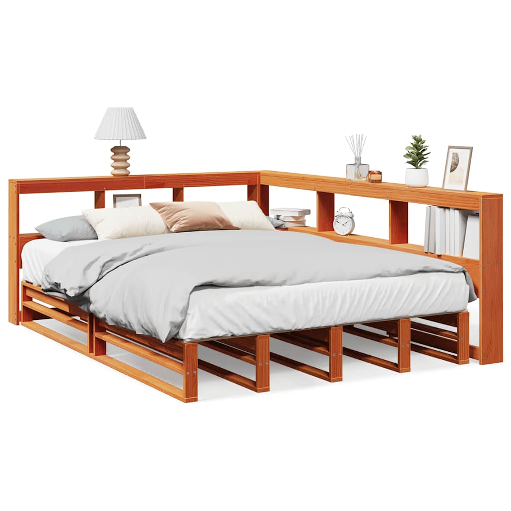 Bookcase Bed without Mattress Wax Brown 150x200cm Solid Wood Pine