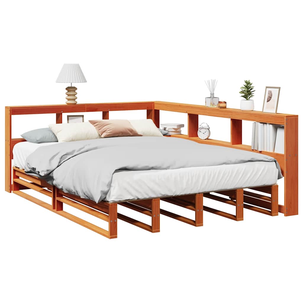 Bookcase Bed without Mattress Wax Brown 150x200cm Solid Wood Pine