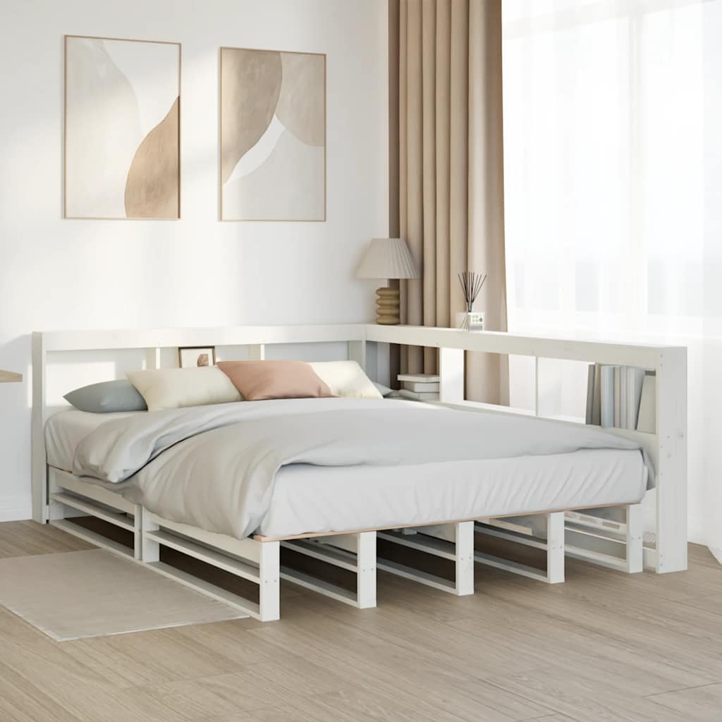 Bookcase Bed without Mattress White 140x200cm Solid Wood Pine