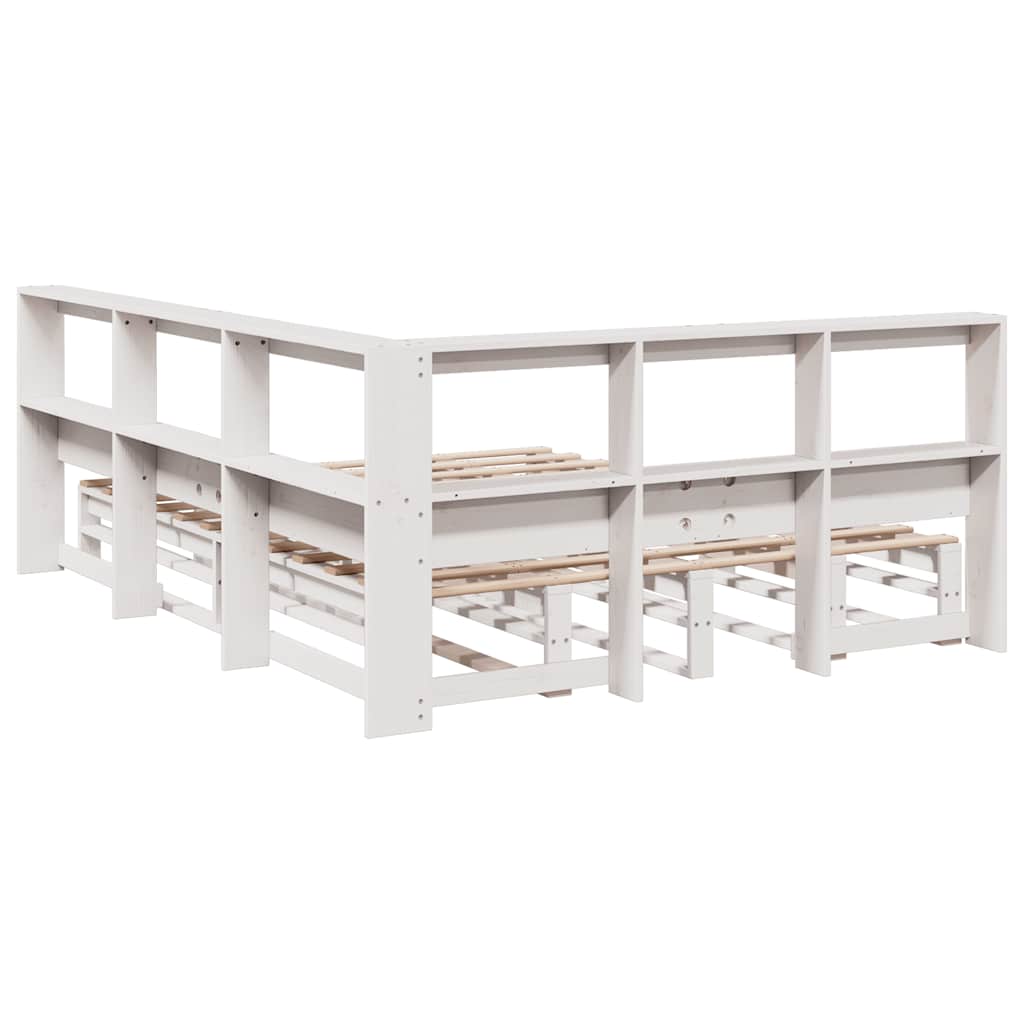 Bookcase Bed without Mattress White 140x200cm Solid Wood Pine