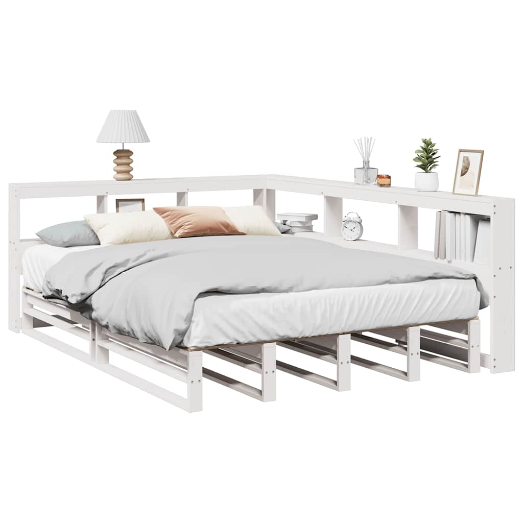 Bookcase Bed without Mattress White 140x200cm Solid Wood Pine
