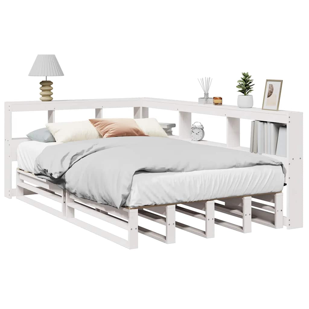 Bookcase Bed without Mattress White 120x200cm Solid Wood Pine