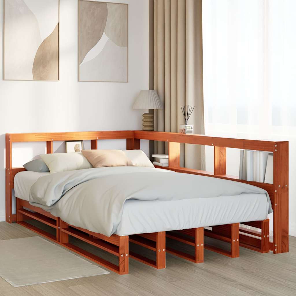 Bookcase Bed without Mattress Wax Brown 120x200cm Solid Wood Pine