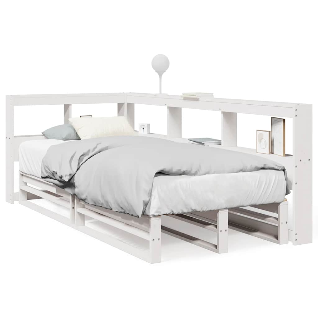 Bookcase Bed without Mattress White 90x200cm Solid Wood Pine