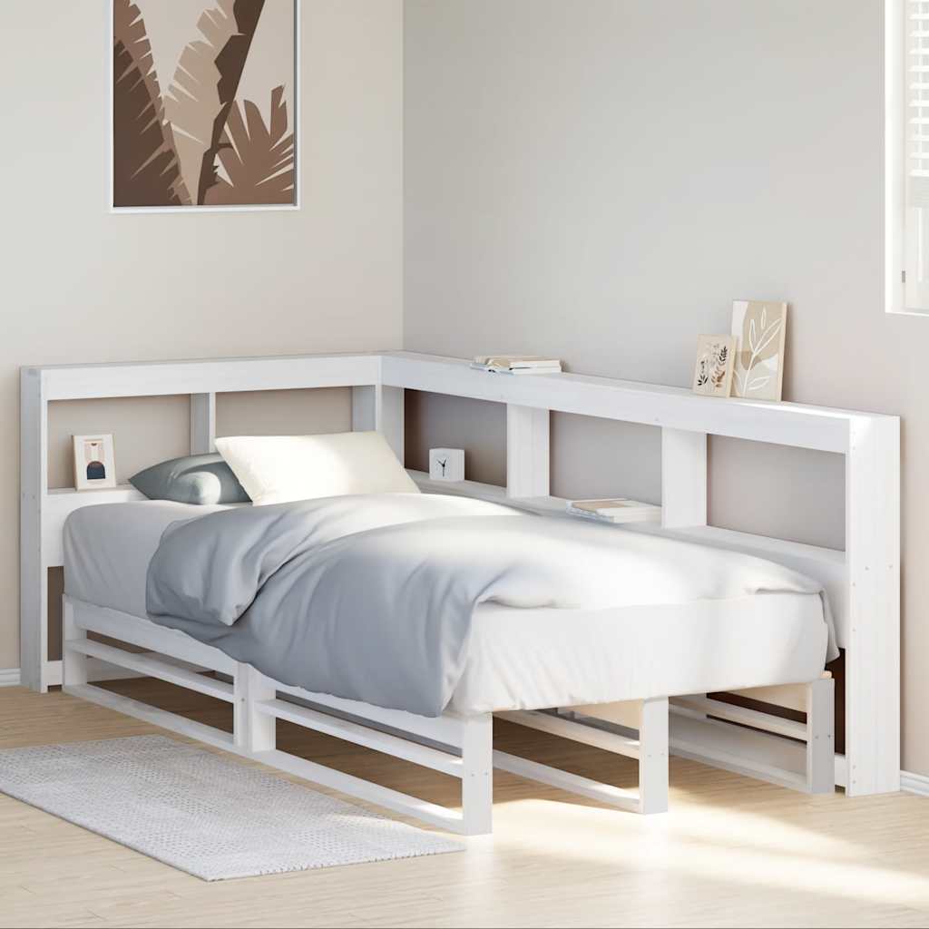 Bookcase Bed without Mattress White 90x200cm Solid Wood Pine