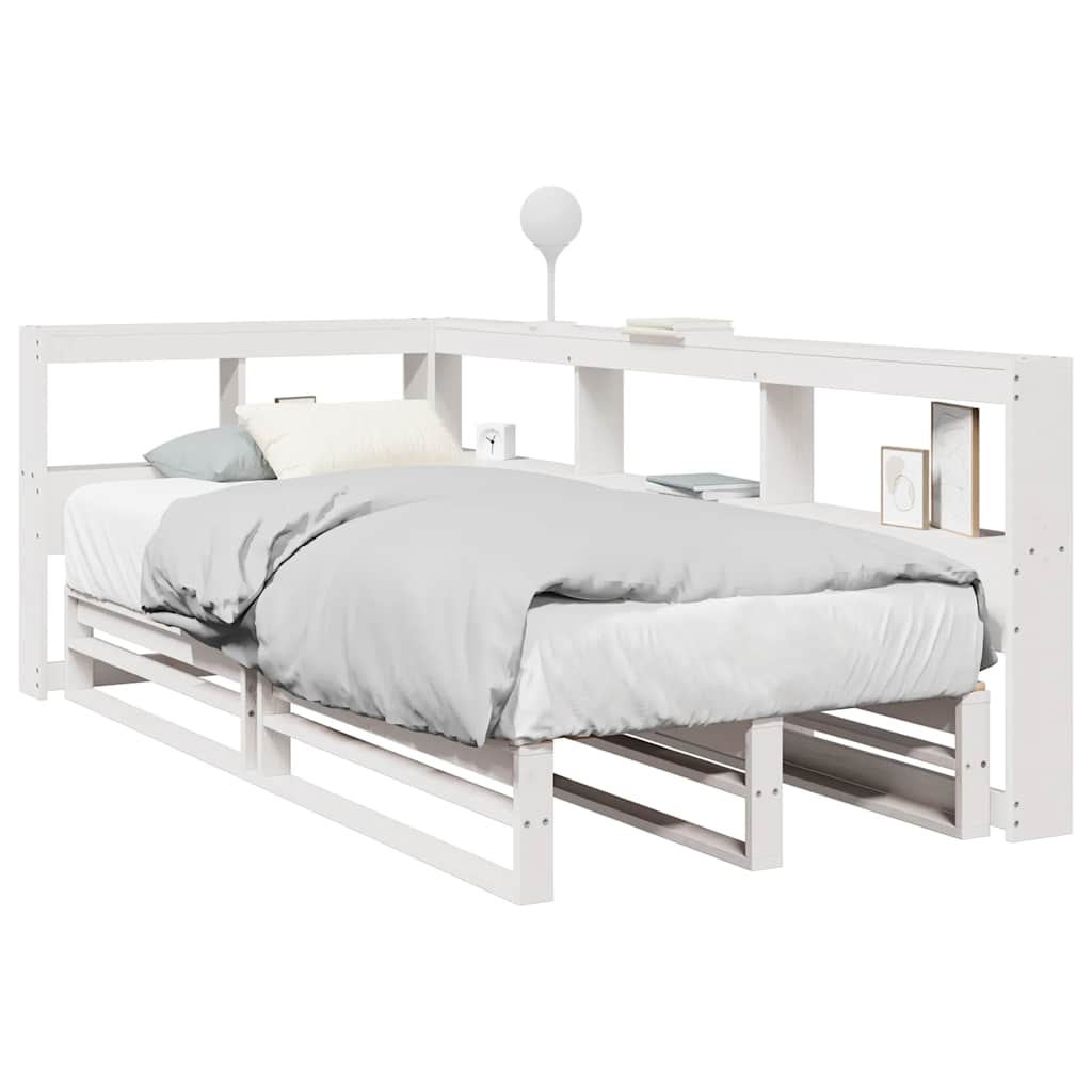 Bookcase Bed without Mattress White 90x200cm Solid Wood Pine
