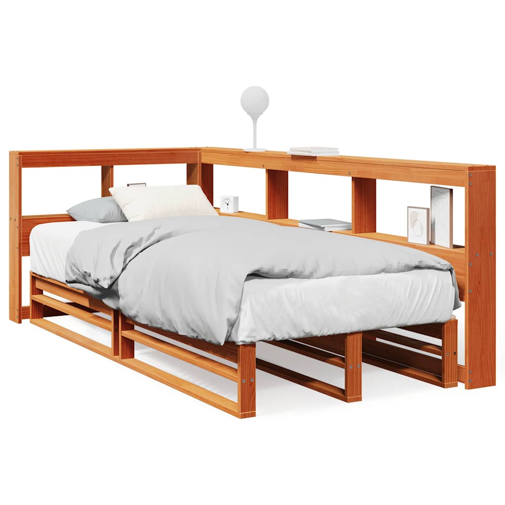 Bookcase Bed without Mattress Wax Brown 90x200cm Solid Wood Pine