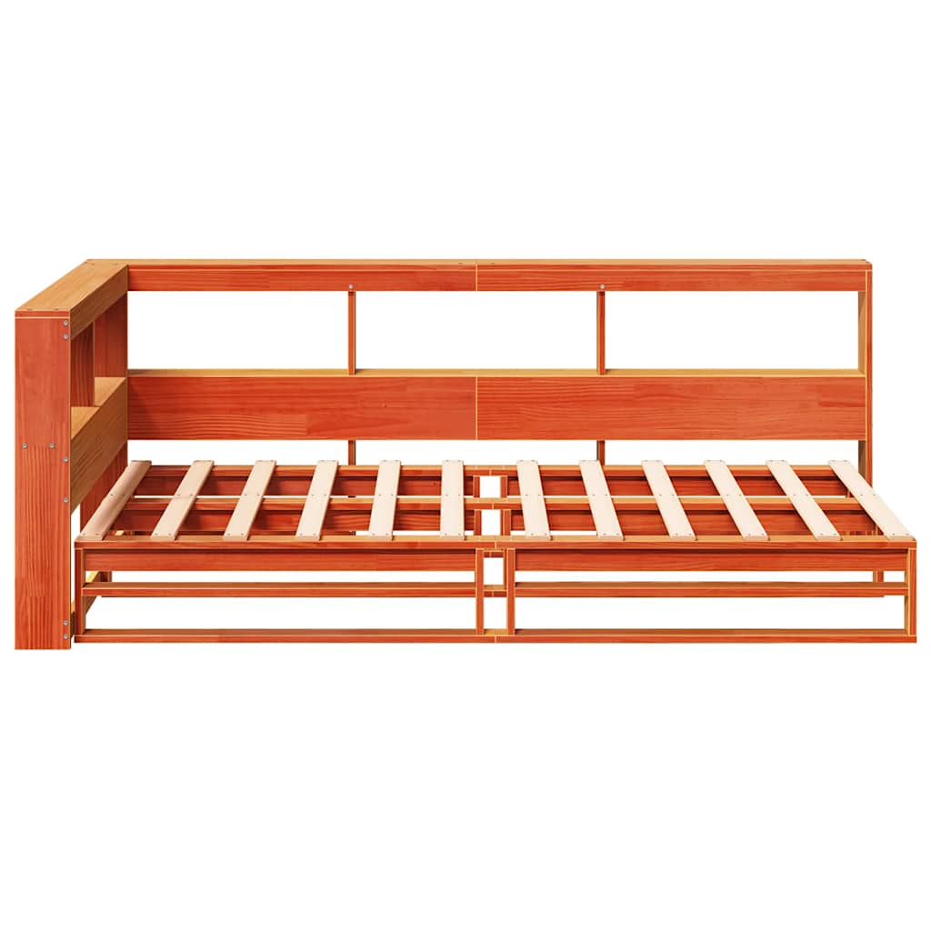 Bookcase Bed without Mattress Wax Brown 90x200cm Solid Wood Pine