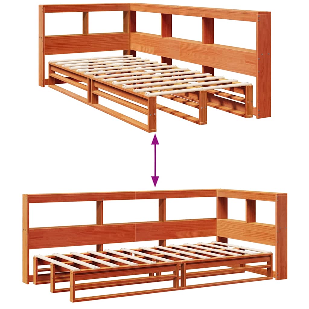Bookcase Bed without Mattress Wax Brown 90x200cm Solid Wood Pine