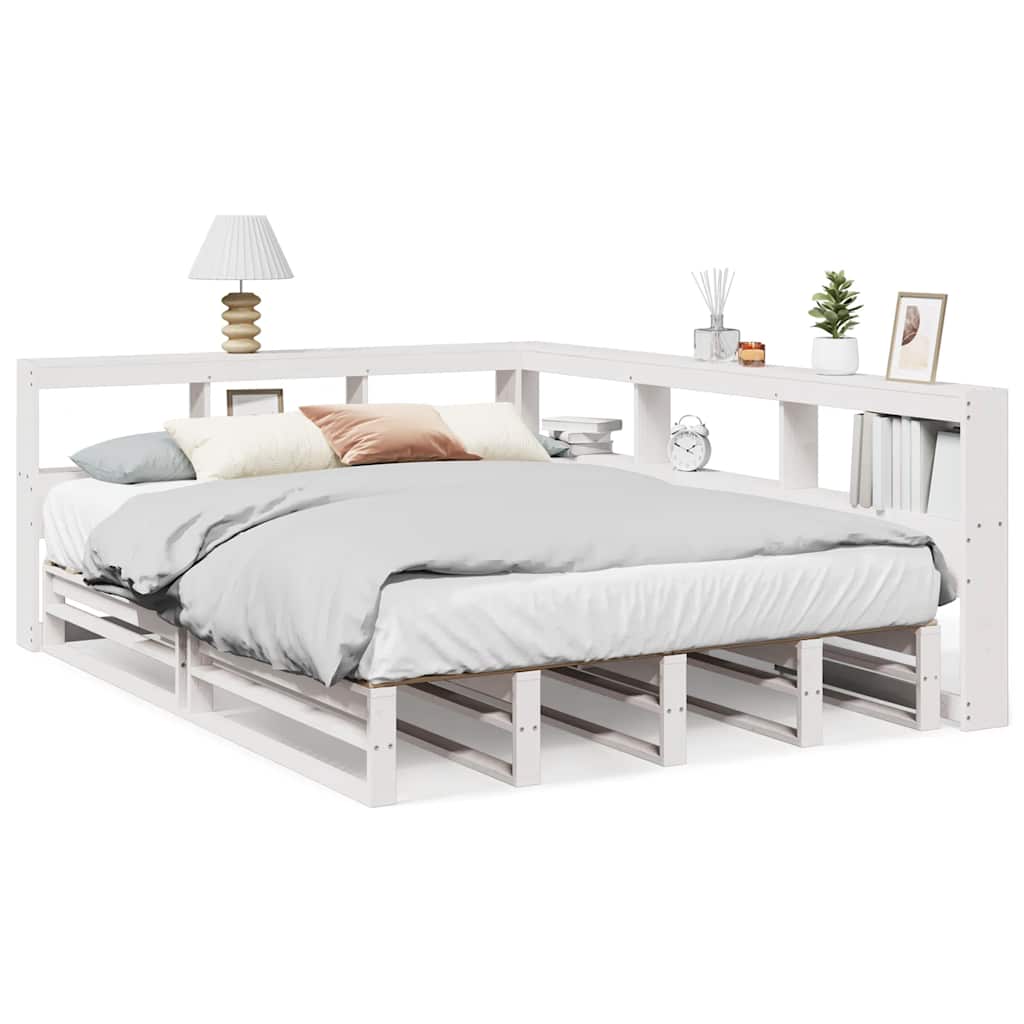 Bookcase Bed without Mattress White 140x190cm Solid Wood Pine