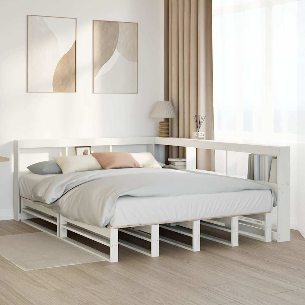 Bookcase Bed without Mattress White 140x190cm Solid Wood Pine
