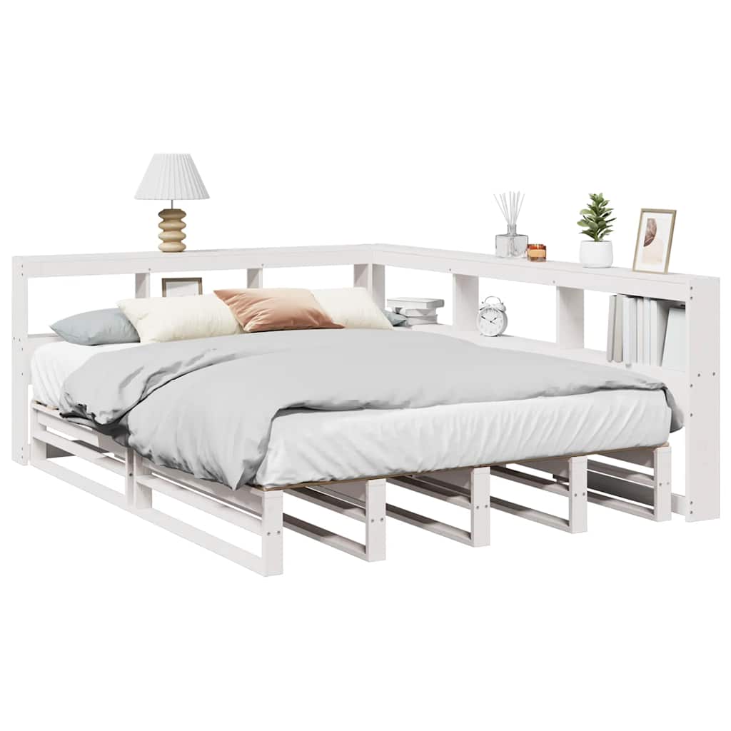 Bookcase Bed without Mattress White 140x190cm Solid Wood Pine
