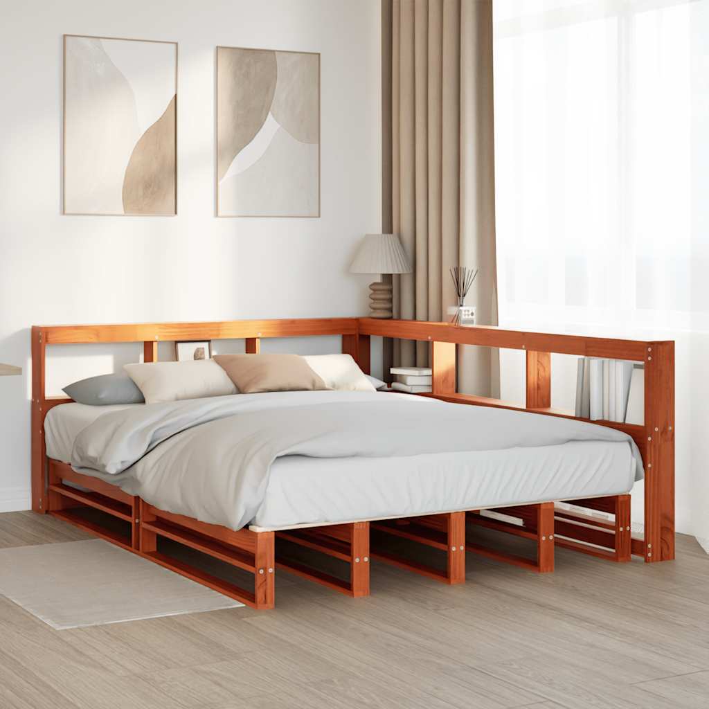 Bookcase Bed without Mattress Wax Brown 140x190cm Solid Wood Pine
